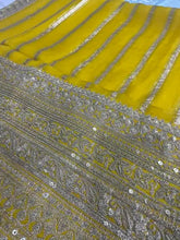 Yellow Pure Georgette Saree with Zari Stripes & Gotapatti Work - Festive Party Wear - Saree - Aakritee - S10672